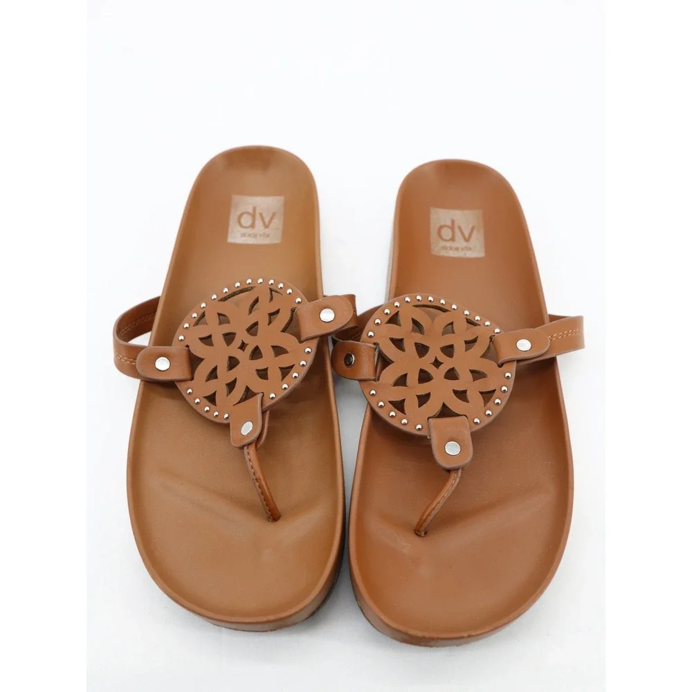 DV Dolce Vita Pandora Footbed Thong Sandals Tan Boho Summer Size 9 - Picture 2 of 8